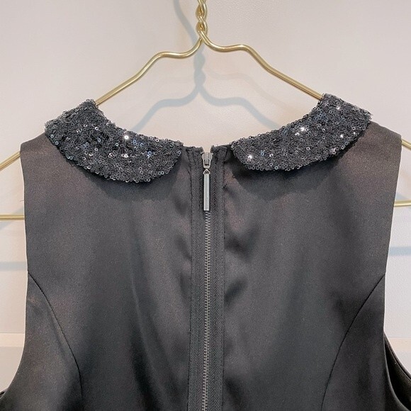 Kensie Sleeveless Black Satin Party Dress Sequin Lace Collar - Picture 7 of 11